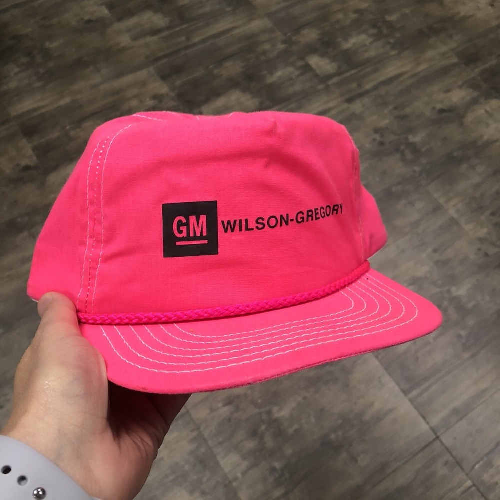 Vintage Wilson-Gregory GM Dealership Neon Snapback Hat‎ Pink 90s USA Made